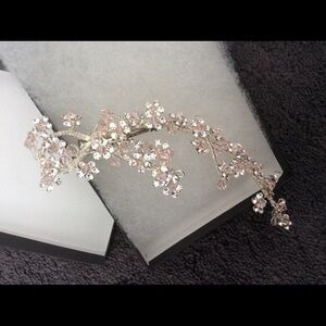 Bridal Hair Clip Silver Rhinestones Crystals Champagne Pink